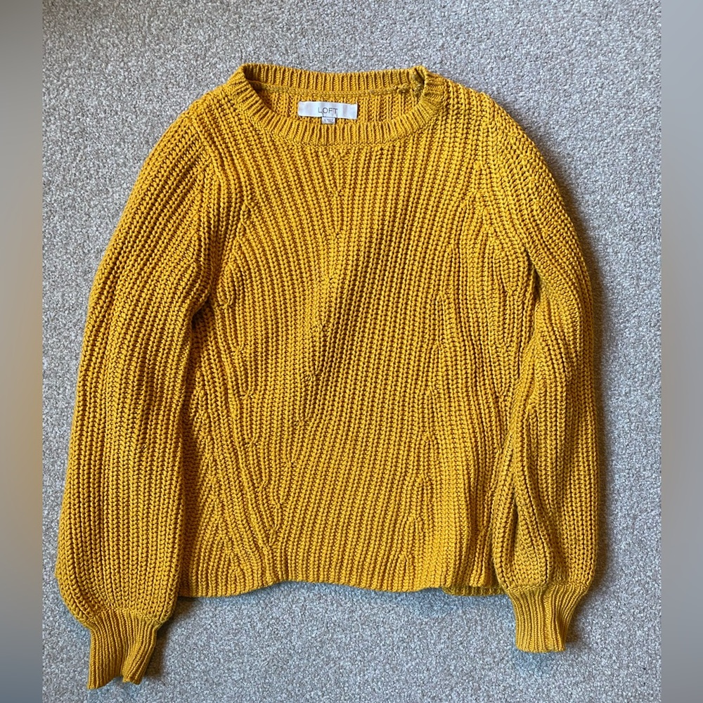 LOFT Mustard Ballon Sleeve Chunky Knit Sweater